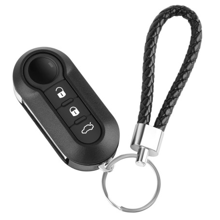 Coque Cle Compatible avec Fiat 500 Coque de Clé De Voiture 3 Boutons Boitier Clé de Rechange Télécommande avec Porte-Clés Compat