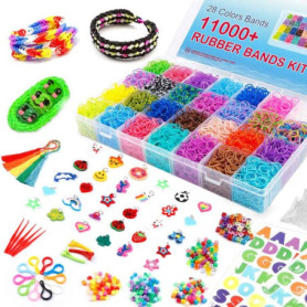 INSCRAFT 12750 PCS Elastique Bracelet Kit de Recharge, 28 Couleurs avec Boîte, 600 Pinces, 200 Perles, 52 Perles Lettres, Loom B