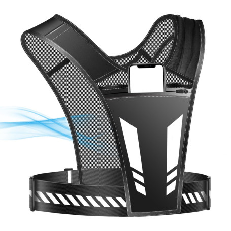 QIURUYUE Gilet de course pour homme et femme avec gourde - Léger - Réfléchissant - Support pour téléphone portable - Pour homme 