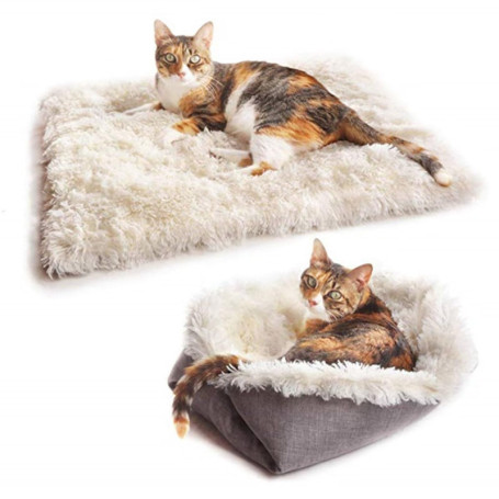 Lit pour Chat Chien, 2 en 1 Double Usage Panier pour Chat Coussin pour Chien Doux et Confortable Chaud Nid Chiot Panier Chat Moe