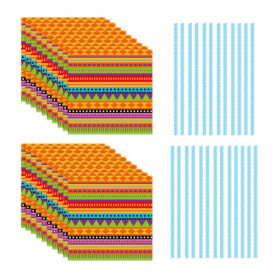 Lot de 20 serviettes en papier mexicain à rayures colorées, 25 pailles, décorations de fête d'anniversaire pour adultes, serviet