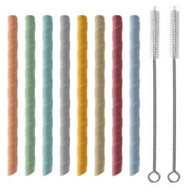 Lot de 8 Pailles en Silicone Réutilisables et Pliables - Portables Avec 2 Brosses de Nettoyage