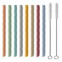 Lot de 8 Pailles en Silicone Réutilisables et Pliables - Portables Avec 2 Brosses de Nettoyage