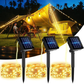 Pavlleen Lot de 3 Guirlande Lumineuse Exterieur Solaire, 12M 120 LED Golaire Extérieur IP65 Étanche, 8 Modes Guirlande Lumineuse