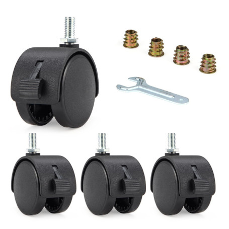 Roulettes pour Meubles - 4 Pcs de Rouleaux de 2 Pouces avec Frein, Roues Pivoteuses 360° en Nylon Haute Résistance, Double Piste