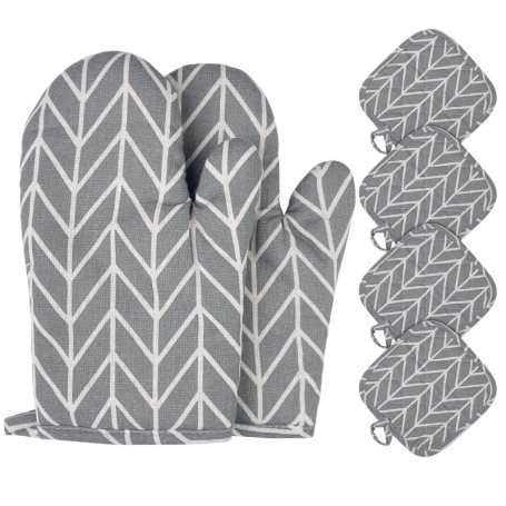 Rseuphiee Gants de Four, Résistant à la Chaleur Gant Four en Coton, 1 Paire Gant Cuisine Coton avec 4 Maniques Cuisine, Antidéra