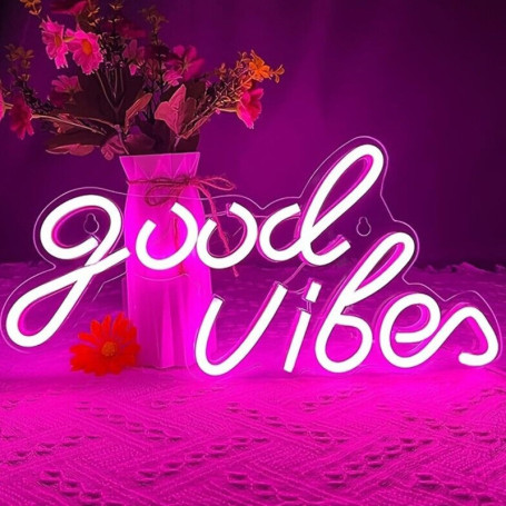 Panneau néon Good Vibes - Inscription LED rose personnalisée - Panneau néon USB - Décoration pour chambre à coucher, mariage, ba