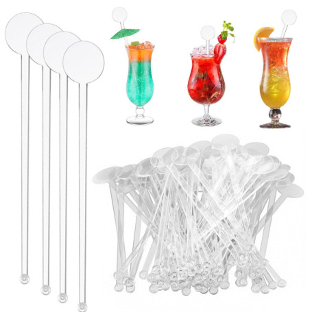 kinoco Touillettes Cocktail Réutilisables Bâtonnets Mélangeurs pour Cocktails, 80 Pièces, 18 cm, Plastique Transparent