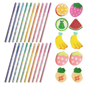 20 Crayons À Fruits, 10 Gommes À Fruits, Crayons Avec Gomme, Crayons Pour Enfants, Fournitures Pour Élèves En Classe, Stylos De 