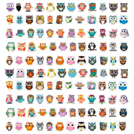 CVFRTT 120 Autocollants Hibou, Autocollants Animaux Mignons, Autocollants Graffiti De Dessin Animé Imperméables, Bagages Décorat