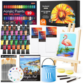 Shuttle Art 54 Pièces Kit Peinture Acrylique avec 30 Tubes Peinture Acrylique (12ml), Chevalet Peinture, Pinceaux Peinture, Toil