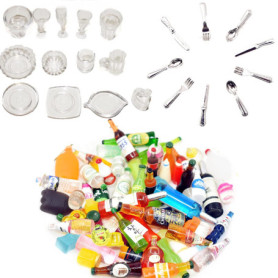 XHBTS Lot de 35 Accessoires de Cuisine Miniatures pour Maison de poupée Comprenant 12 Mini Assiettes de poupée, Couteau, Fourche