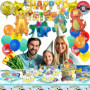 Lot de 100 décorations d'anniversaire pour enfants, avec ballons, nappe, autocollants de tatouage, décoration de gâteau, bannièr
