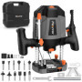 Affleureuse Défonceuse a Bois 1200W, Fexrror Affleureuse avec 30000 RPM, 7 Vitesses, Set de 12 Fraises, Port de Poussière, Suppo