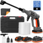 Fexrror Nettoyeur Haute Pression sans Fil, Nettoyeur Haute Pression avec Buse 6 en 1, 2 x 2000mAh Batteries, Pulvérisateur de Mo