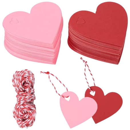 TRKETK 200 Pièces Etiquettes Kraft, Étiquettes en Forme de Cœur avec 20 m de Corde de Chanvre Étiquettes Cadeaux Vierges Double 