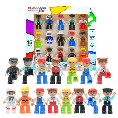 Playmags Ensemble communautaire de 15 Grandes Figurines magnétiques – 3 Pouces Play People, Parfait pour Les Jouets magnétiques 