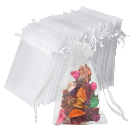 vaolmlop Lot De 100 Blanc Sachets En Organza,10 * 15 Cm,Petits Sacs Cadeaux Avec Cordon De Serrage - Pour Mariage,Pochette Cadea