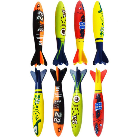 Carykon Lot de 8 jouets de plongée sous-marine pour piscine - Requin glissant - Torpille