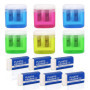 TSHAOUN Lot de 6 taille-crayons manuels colorés à deux trous avec couvercle et 6 gommes en plastique blanc, pour enfants, étudia