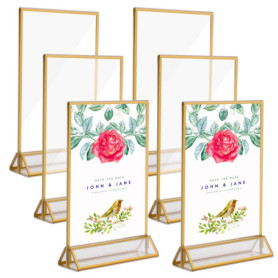 6Pcs Support de Menu Verticaux, 4*6in Support de Menu de Table avec Bordures Dorées/Support Vertical, Porte-affiche de Table en 