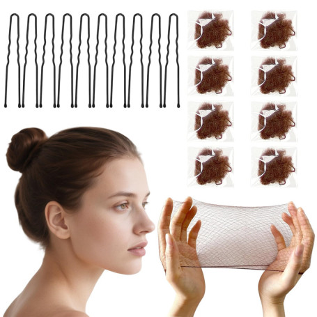 Filets à Cheveux Invisible,20 Pièces Filet Élastique Chignon,10 Pièces U Forme Pinces à Cheveu,pour Ballet, Danse, Infirmière Ai
