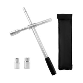 QWORK® Cléà roue télescopique avec douilles 17/19mm et 21/23mm, Clé croix pour changer les pneus de voiture, Étendre jusqu'à 60c
