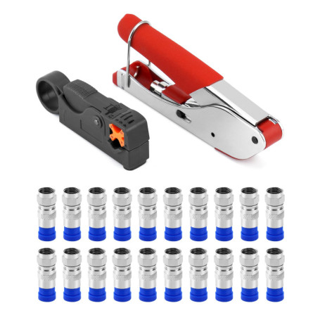 QWORK® 22 pièces ensemble d'outils de sertissage de câble coaxial avec dénudeur de câble et outil de compression de connecteur F