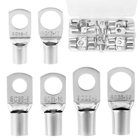 QWORK® 30 Pièces Cosses de Câble 16/25/35 mm², Cosses Électriques Ronde àŒillet en Cuivre Étamé - Connecteurs de Câbles Batterie