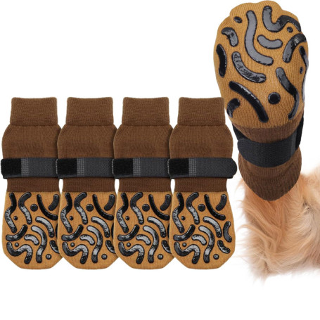 AOOTUERL Lot de 2 paires de chaussettes antidérapantes pour chien - Protection des pattes - Réglables - Antidérapantes - Pour év