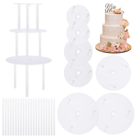 Kureny Planches à Gâteaux, Support Gateau, 7pcs Base de Gâteau (9/12/16/20cm), 21pcs Goujons à Gâteau, Support à Gâteau Multicou