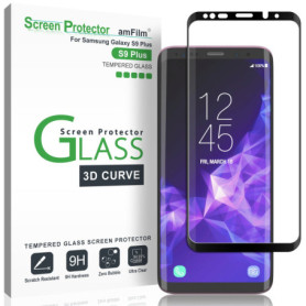 amFilm Verre Trempé pour Galaxy S9 Plus, Couverture Complète (Courbes 3D) Film Protection écran pour Samsung Galaxy S9+ (Noir)
