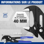 WORKPRO Clé à Pince 180 mm, Pince Multiprise en Acier Cr-V, Serrage Rapide, Ouverture Maximale de 40 mm, Pince-Clé Polyvalente p