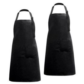 Lot de 2 Tabliers Chef Imperméables avec 2 Poches, Les Tabliers pour Cuisine Familiale, Restaurant, Pâtisserie, Noir, 66W*77L