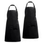 Lot de 2 Tabliers Chef Imperméables avec 2 Poches, Les Tabliers pour Cuisine Familiale, Restaurant, Pâtisserie, Noir, 66W*77L