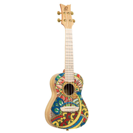Ortega Guitars Ukulélé Concert Acoustique – Série Art – Épicéa, Mystic India (RUAR-MI)