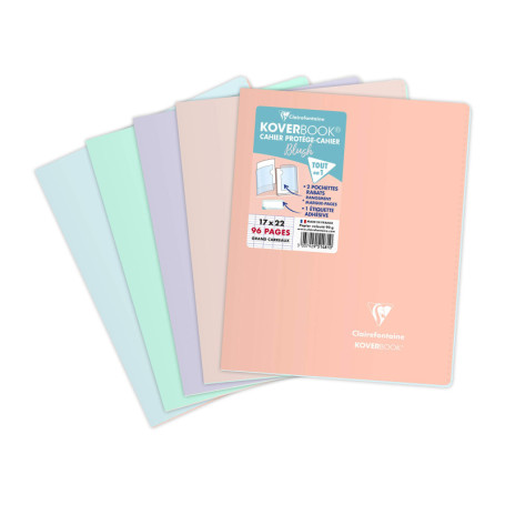 Clairefontaine 951481C Un Cahier Agrafé Koverbook Blush - 17x22 cm - 96 Pages Grands Carreaux - Papier Blanc 90 g - Couverture P