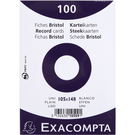 Exacompta - Réf. 10509E - Paquet de 100 fiches bristol unies non perforées - sous film - compatibles avec imprimante jet d'encre