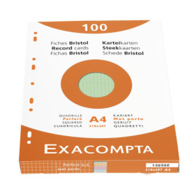 Exacompta - Réf. 13656E - Étui de 100 fiches bristol quadrillées 5x5 perforées - format 210 x 297 mm - compatibles avec impriman
