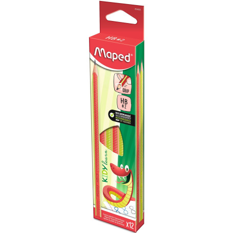 Maped – Crayons d’apprentissage surface anti-dérapante pack X12 – Crayons texturés motifs serpent – crayons extrudés embout coup