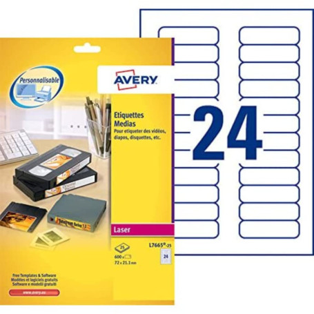 Avery - Pochette de 600 Étiquettes Autocollantes pour Cartouche numérique, Personnalisables et imprimables, Format 72 x 21, 15 m