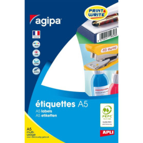 AGIPA Etui A5 (16F) de 192 étiquettes multi-usage Permanentes 48,5x38 mm Blanc