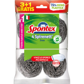 Spontex Spirenett' 3+1, Pailles en Acier pour enlever la saleté Plus obstiné de casseroles, de Vaisselle et de grilles. Format 4