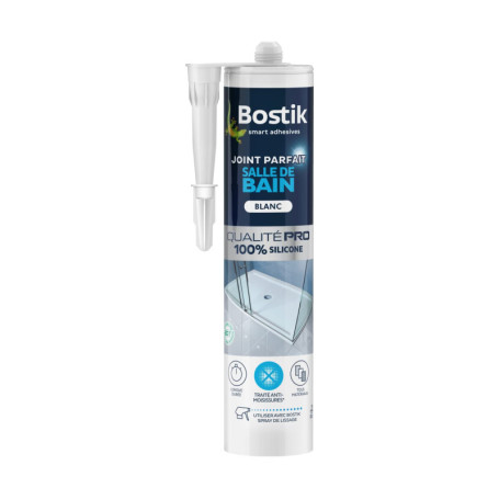 Mastic salle de bain - BOSTIK - Joint Parfait - Étanchéité silicone - Anti moisissures - Blanc - 280 ml