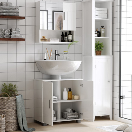 kleankin Armoire Murale Miroir de Salle de Bain avec Portes et étagère réglable - dim. 54L x 15,2l x 55,3H cm Blanc