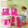 AIYAPLAY Coiffeuse Enfant 15 PCS, Table de Maquillage avec Tabouret et Miroir, lumière, Musique, Microphone, sèche-Cheveux, Espa