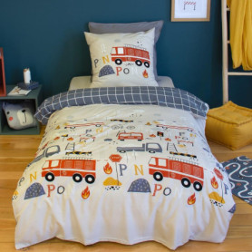 CÔTE DECO Parure de lit imprimée 140x200 cm Enfant réversible- Housse de Couette 140x200 cm + 1 Taie d'oreiller 63x63 cm Motif P