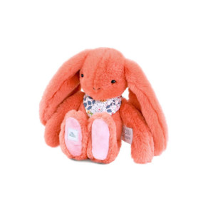 DOUDOU ET COMPAGNIE - Lapin Fleurette Terracotta 25 cm – Peluche Bébé Mixte Ultra Douce avec Foulard Fleuri – Doudou Naissance C
