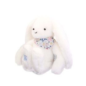 DOUDOU ET COMPAGNIE - Lapin Fleurette Blanc 35 cm – Peluche Ultra Douce pour Bébé avec Foulard Fleuri – Grand Doudou Mixte dès l