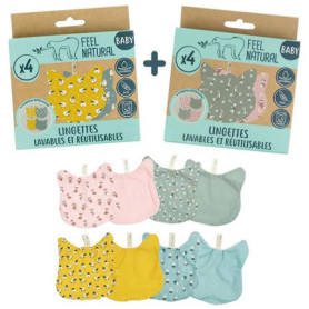 Kit 2 Lots de 4 Lingettes Bébé Chat - Idéal pour Hygiène, Toilette, Change Bebe - Matière Éponge Ultra Douce, Nettoie en Douceur